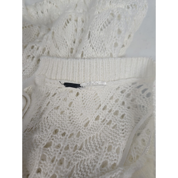 H&M Divided Womens Top Ivory Peplum Flounce Pointelle Knit Sweater Fairy Size S - Picture 10 of 11